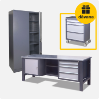 Suure kandevõimega metallist töölaud 2100x620x850 mm ja metallkapp tööriistadele 1000x500x1970mm